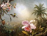 Martin Johnson Heade Orchids, Nesting Hummingbirds and a Butterfly painting